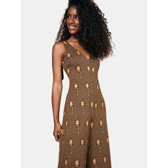 New Anthropologie x Hutch Mimi Palm Print Wide-Leg Jumpsuit $209 X-SMALL Brown - Picture 3 of 8